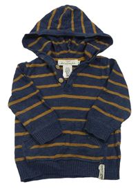 Tmavomodro-hnedý pruhovaný sveter s kapucňou H&M