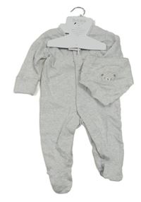 Nové - 2set - Světlešedý melírovaný overal s medvědem + slinták Matalan