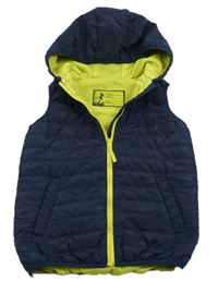 Tmavomodrá prešívaná šušťáková zateplená vesta s kapucňou Topolino