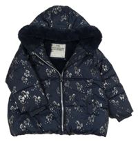 Tmavomodrá šušťáková zimná bunda s jednorožcami a kapucňou M&S