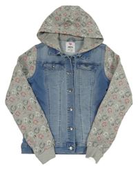 Modro-sivá riflovo/tepláková bunda so sluchátky a kapucňou Pepperts