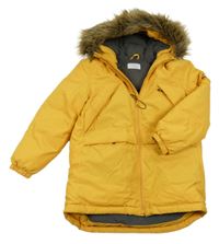 Hořčicová šusťáková zimní parka s kapucí s kožešinou Zara
