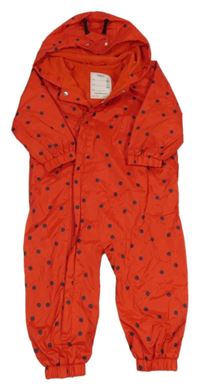 Červená puntíkatá lehce zateplená kombinéza s kapucí - beruška M&S