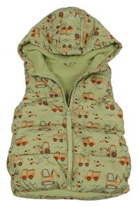 Zelená šusťáková zateplená vesta se stavebními stroji a kapucí Dunnes