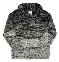 Čierno-sivý melírovaný sveter s golierom Urban Rascals