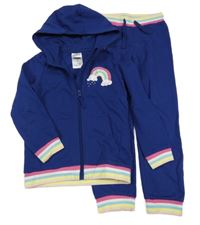 2set - Tmavomodrá propínací mikina s duhou a kapucí + tepláky Lily & Dan