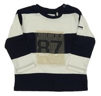 Tmavomodro-biele pruhované tričko s výšivkou a číslom