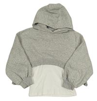 Sivá melírovaná crop mikina s všitým žebrovaným topem a kapucňou Next