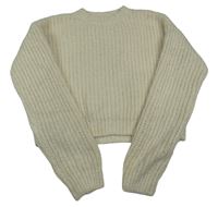 Béžový chlupatý crop svetr Zara