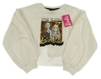 Nové - Smotanová crop mikina s Barbie a překlápěcími flitre Matalan
