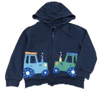 Tmavomodrá propínací mikina s traktory a kapucí Nutmeg