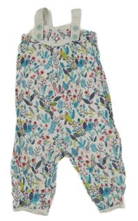 Bílé květované plátěné laclové kalhoty s ptáčky Frugi