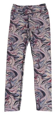 Růžovo-tmavomodro-světlešedé vzorované sportovní legíny Manguun