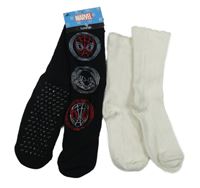 2x ponožky - černé se Spidermanem + smetanové žebrované