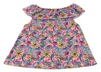 Neónově ružové tričko s listami a volánem Y.F.K.