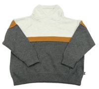 Svetlošedá -tmavošedo-hnedý sveter s golierom Okaidi