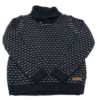 Tmavomodro-biely pruhovaný sveter s golierom Rebel