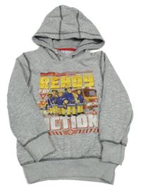 Sivá melírovaná mikina s Hasičem Samem a kapucňou