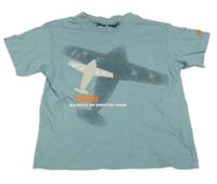 Modrošedé tričko s lietadly Mexx