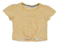 Žlto-biele pruhované crop tričko s uzlom Alive