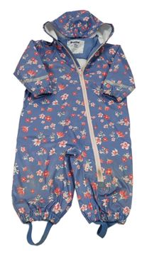 Modrá květovaná nepromokavá kombinéza s kapucí Lupilu