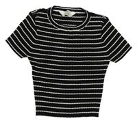 Černo-bílé pruhované žebrované pletené crop tričko H&M
