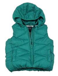 Zelená kockovaná prešívaná šušťáková zateplená vesta s kapucňou Next