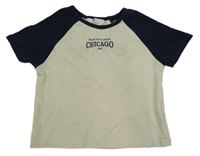 Béžovo-tmavomodré crop tričko s nápisom H&M