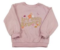 Ružová mikina s nápisom a kvetinami Matalan