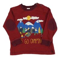 Červeno-vínové pruhované tričko s horami a stromky s losmi H&M