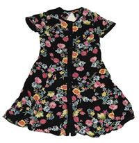 Černo-barevné květované lehké propínací šaty River Island