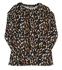 Čierno-hnedé leopardí rebrované tričko Next