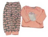 Meruňkovo-sivé chlpaté pyžama s mačkou zn. Primark