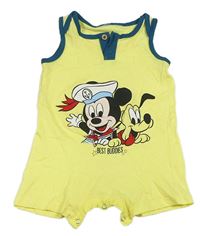 Žlutý kraťasový overal s Mickey Mousem a Plutem 