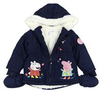 Tmavomodrá šušťáková zimná bunda s Peppa pig a kapucí+ rukavice Nutmeg