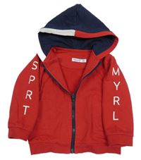 Červeno-tmavomodrá propínací mikina s kapucí Mayoral