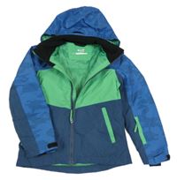 Modro-zelená šusťáková funkční lyžařská bunda s kapucí kids