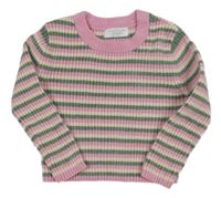 Ružovo-zeleno-smotanový pruhovaný rebrovaný žinylkový sveter Primark