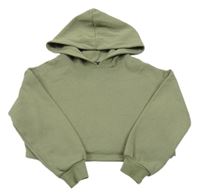 Khaki crop mikina s kapucňou New Look