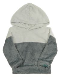 Bielo-sivá plyšová mikina s kapucňou