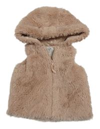 Svetloružová kožušinová podšitá vesta s kapucňou F&F