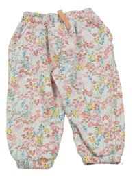 Bílo-barevné květované tepláky 