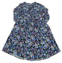 Tmavomodro-farebné kvetované ľahké šaty Pocopiano