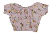 Svetloružové crop tričko s kvetinami