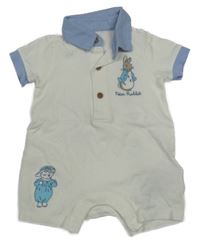 Bílo-světlemodrý kraťasový overal s králíkem a límečkem M&S