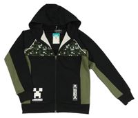 Nové - černo-khaki propínací sportovní mikina s Minecraft a kapucí Matalan