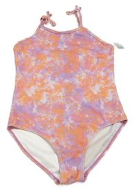 Nové - fialovo-oranžové vzorované jednodílné plavky Primark