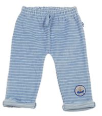 Modro-biele pruhované zamatové tepláky s nášivkou