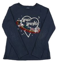 Tmavomodré tričko so srdcem a flitrami Vertbaudet