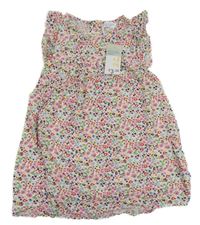 Nové - biele farebné kvetované ľahké šaty s volánikmi Primark
